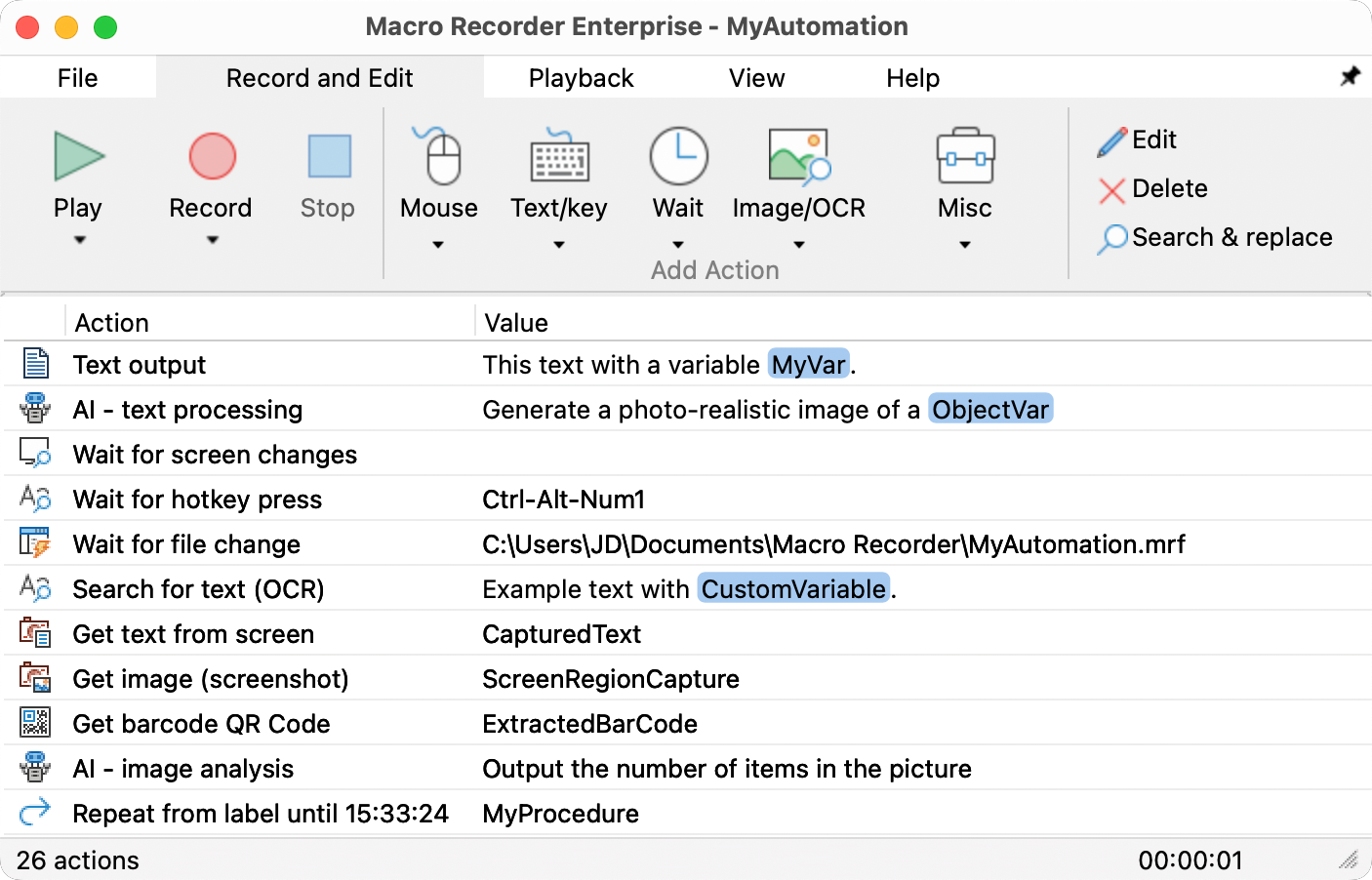 Macro Recorder for Mac - Program window