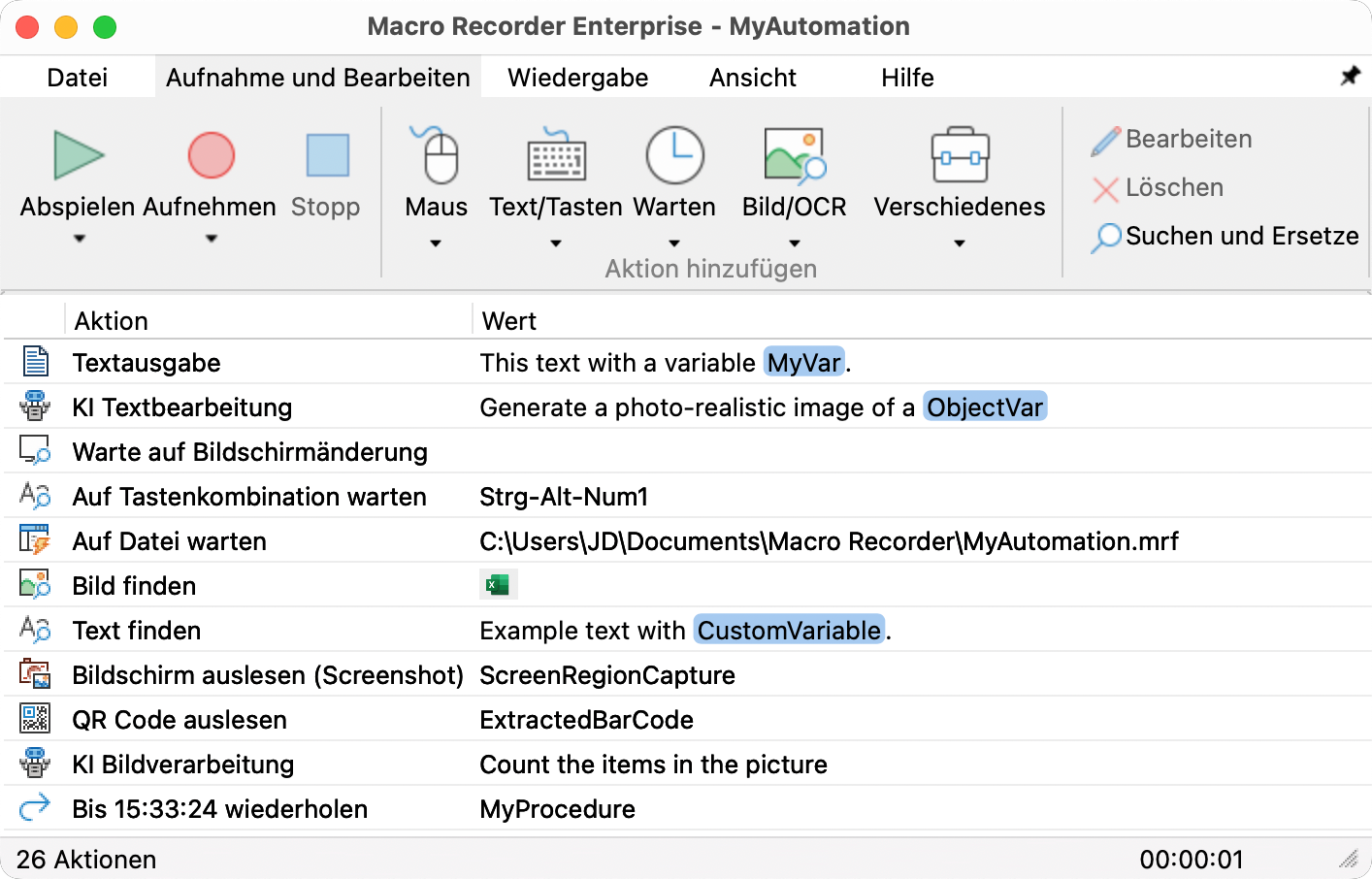 Macro Recorder für Mac - Programmfenster