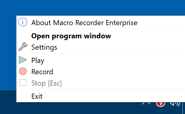 Macro Recorder task bar menu