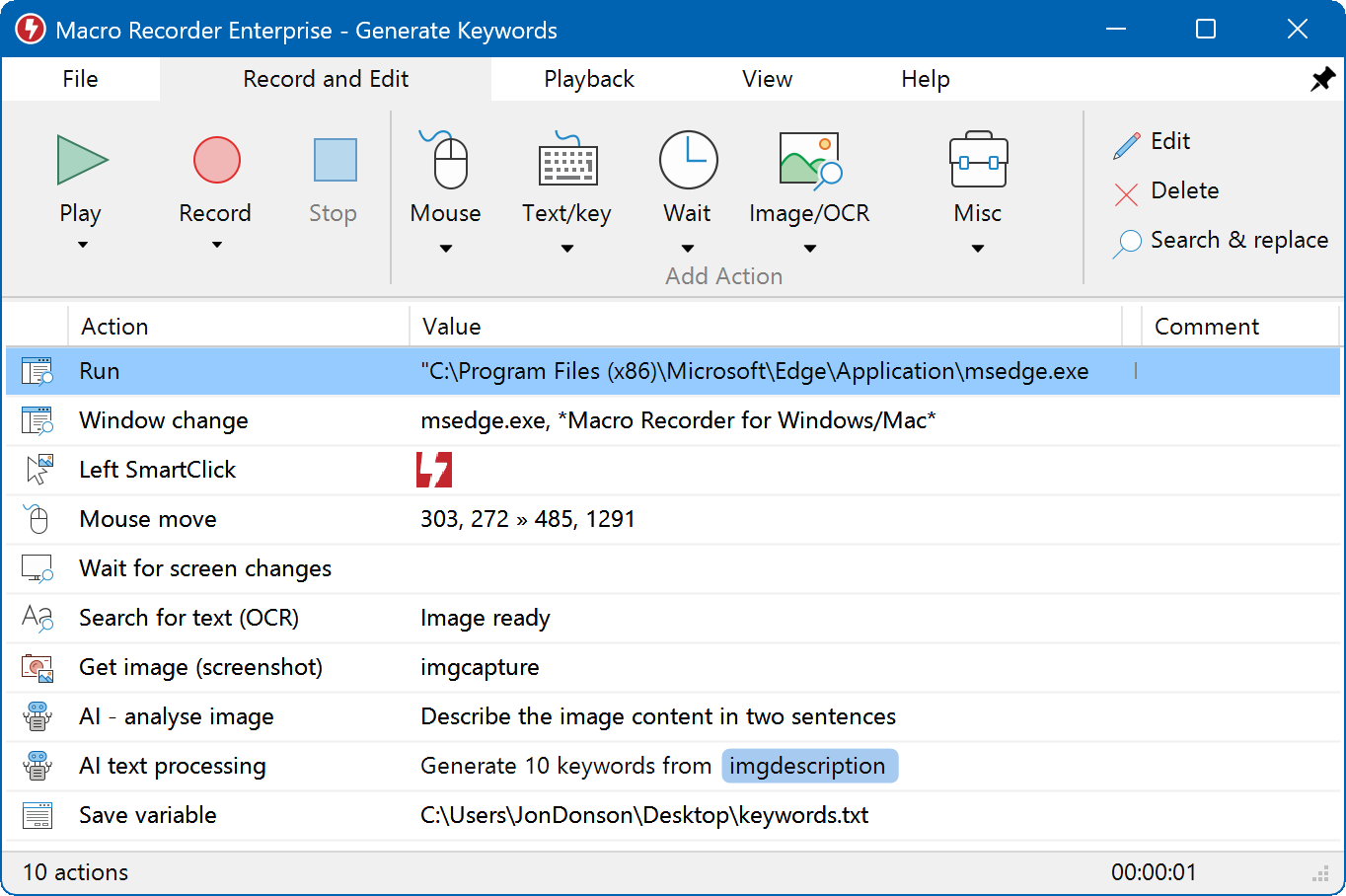 Macro Recorder for Windows - Program window