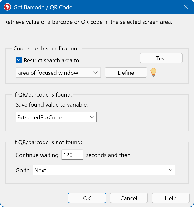 Macro Recorder can extract bar/QR code information from any bitmap on the desktop